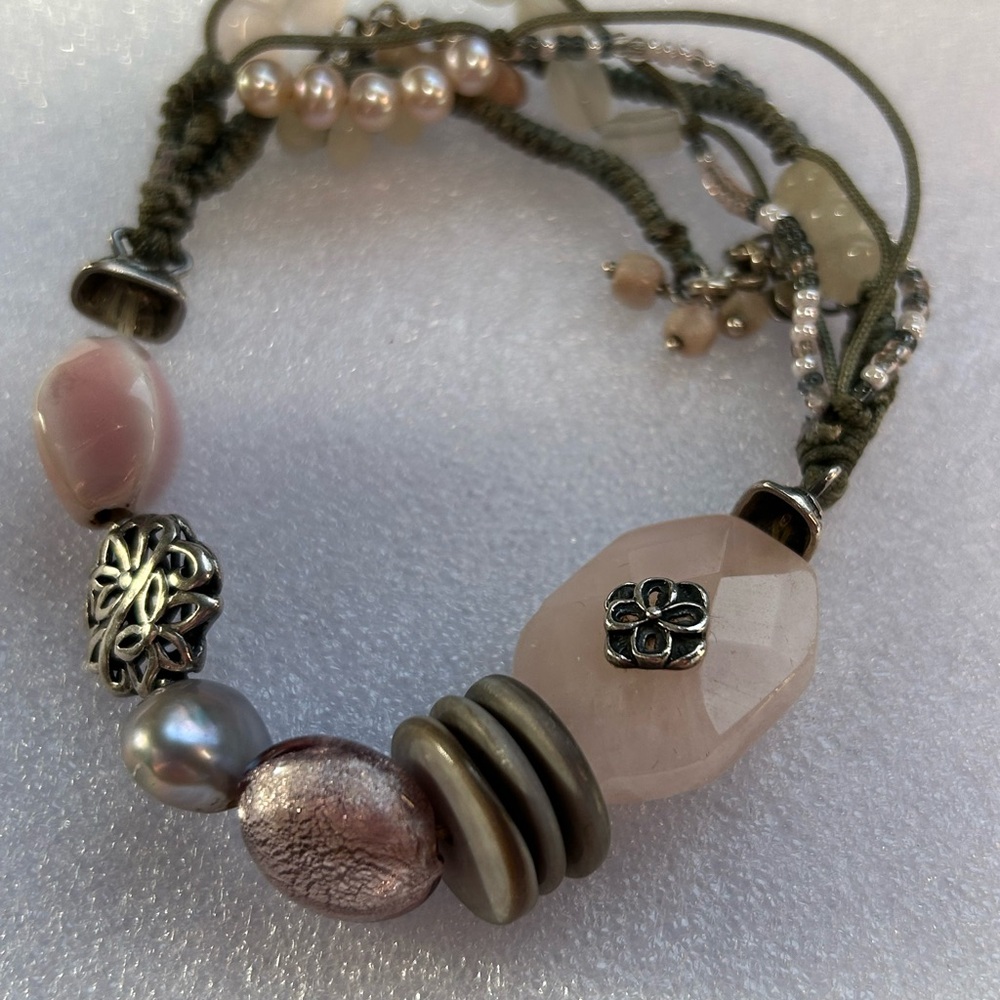 Silpada Pink and Silver Multi-Bead Stretch Bracelet B2181